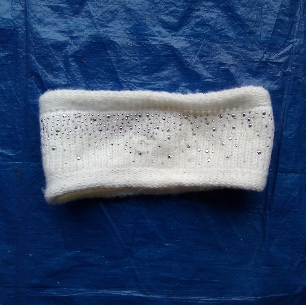 White Knit Headband with Rhinestones